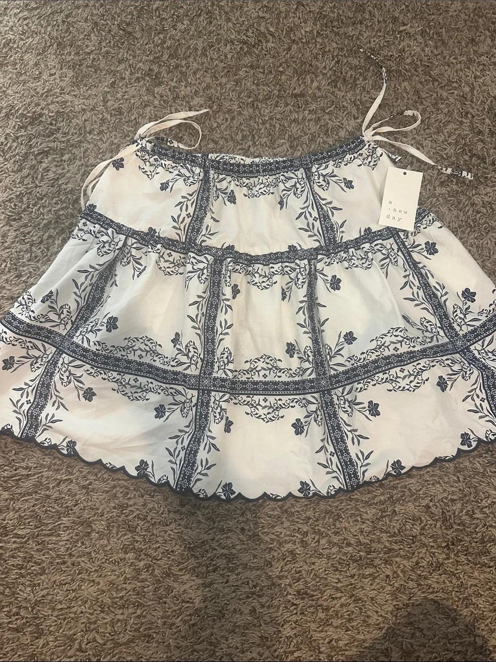 a new day tie mini skirt cream and blue NWT 5